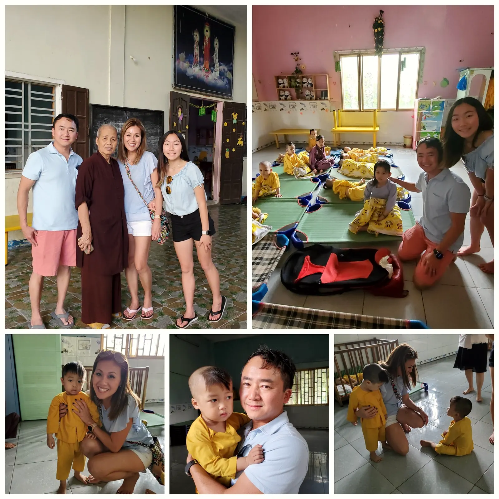 TranScience volunteers with children and monks at My Hoa Pagoda